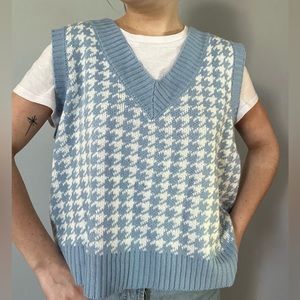 blue and white sweater vest!